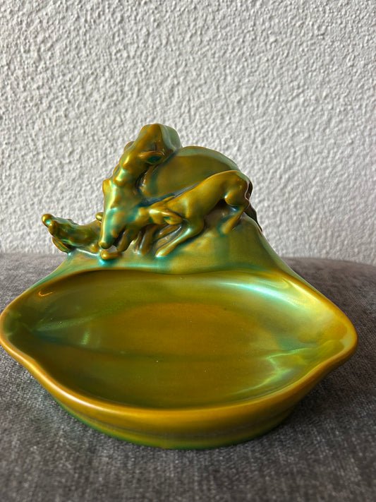 Zsolnay Eosin Hunting Scene Dish