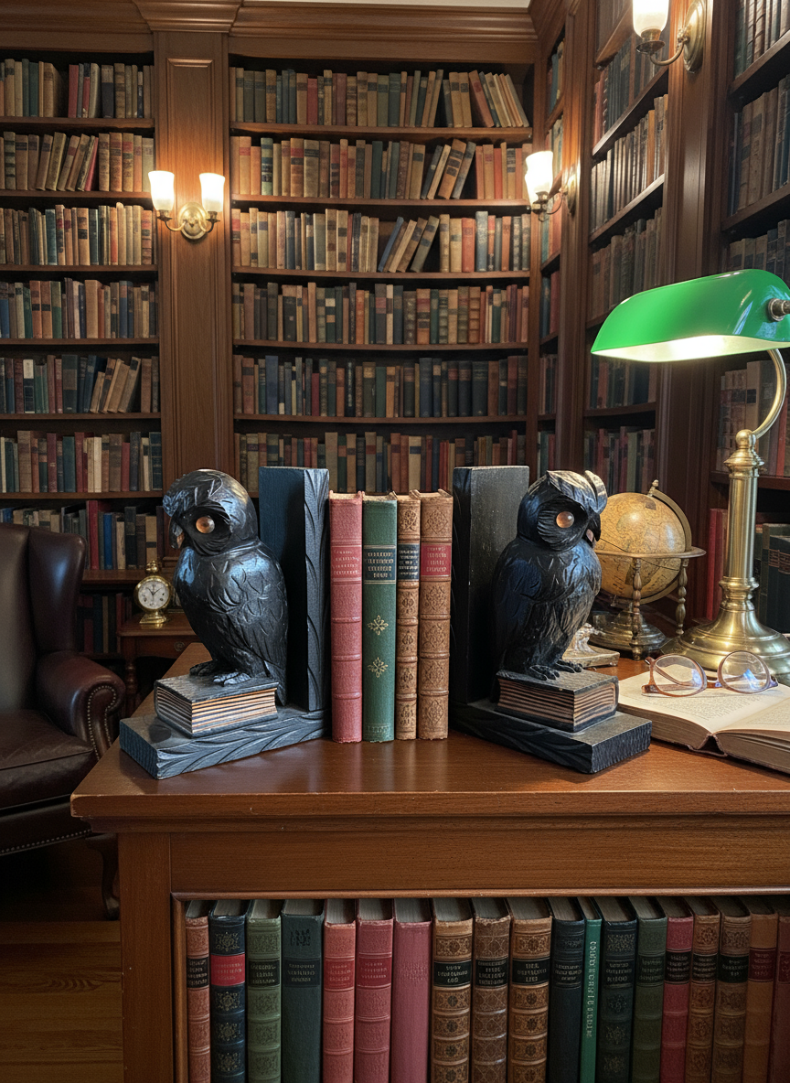 Owl Bookends - Antique Library Lifestyle
